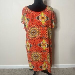 Kut from the Kloth Women’s Orange Kaleidoscope‎ Pockets Knee Shift Dress Sz 10